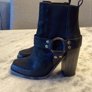 All Saints Aiden Jules Black leather chunky high heeled biker boots. Size 38